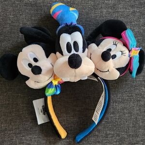 NEW Disneyland 70th Anniversary Celebration Mickey Minnie Goofy 3 Plush Headband